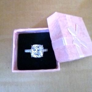 5 Carat Cushion Cut Created Diamond Solid Sterling Silver Wedding Engagement Rin